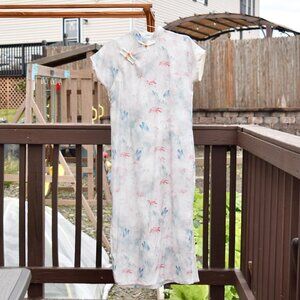 Beige Flower Butterfly Qipao Long Dress - Chinese Traditional Cheongsam